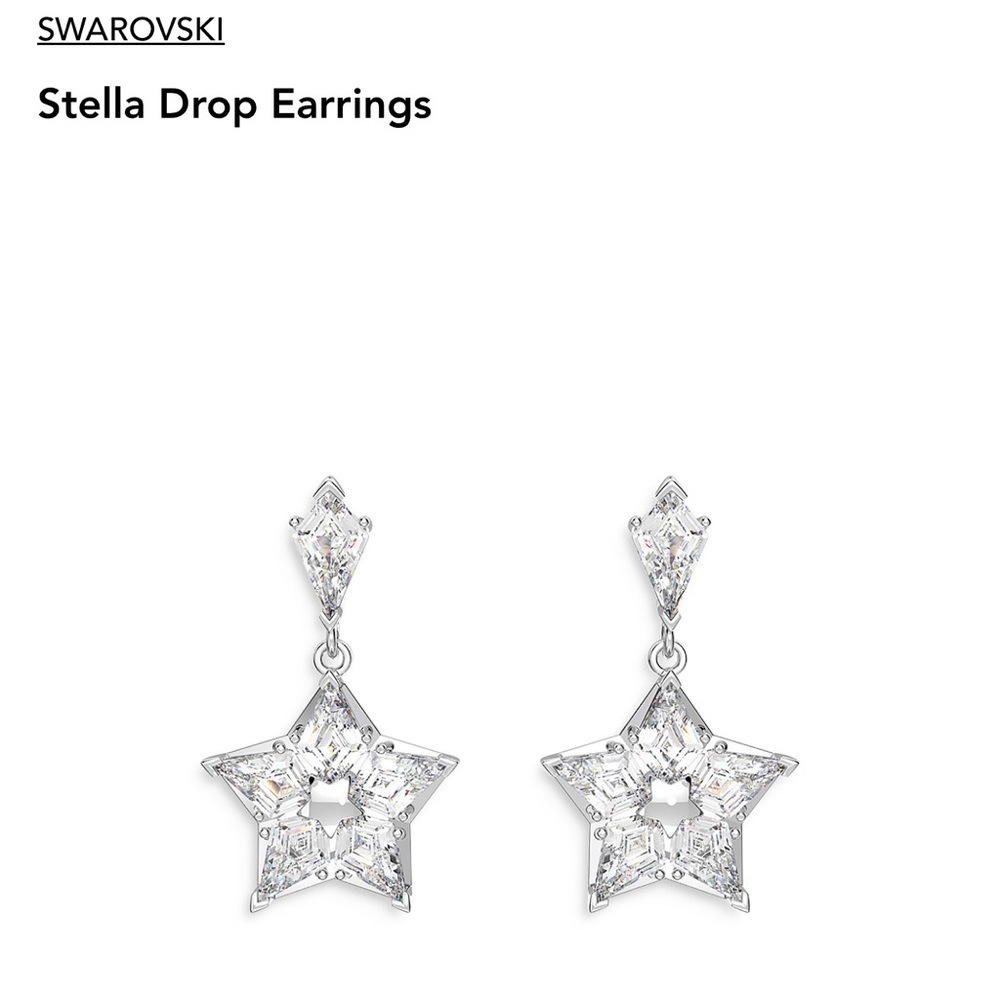 Swarovski Stella drop earrings Kite cut, Star, White, Rhodium plated